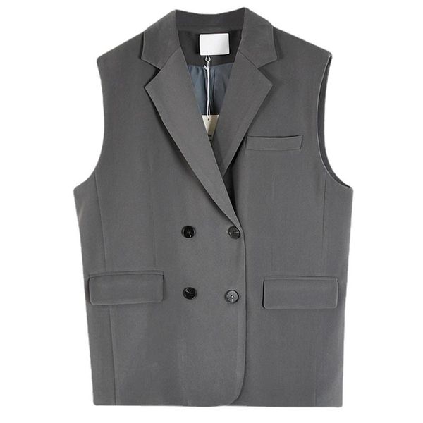 

women's vests loose fit gray double breasted big size casual vest lapel sleeveless fashion tide spring autumn 2021 coats, Black;white