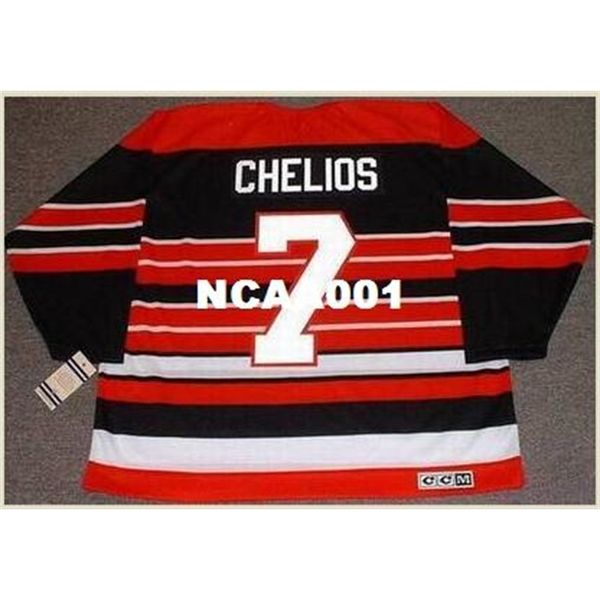 

001s #7 chris chelios chicago blackhawks 1992 ccm away hockey jersey or custom any name or number retro jersey, Black