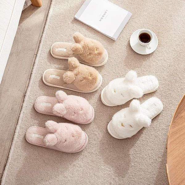 

slippers mljufee women autumn winter warm plush faux fur cozy white color furry non-slip home cotton, Black