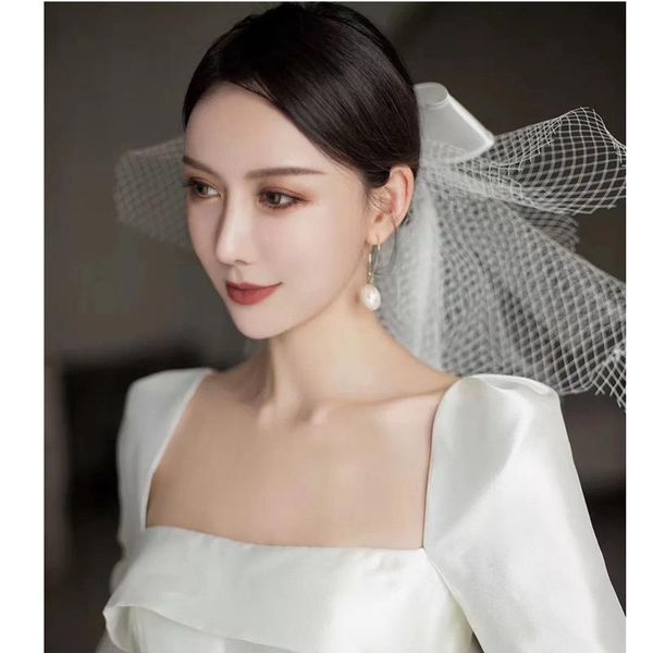 

bridal veils ivory short hair accessories wedding bow for birdcage net veil charming fascinator 2021, Black
