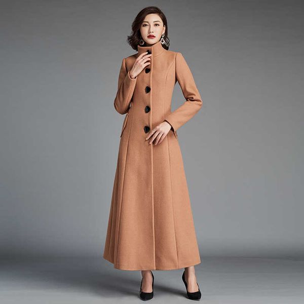 

retro single breasted over the knee woolen jacket female winter thick mink cashmere was thin warm woolen coats with belt f258 210930, Black