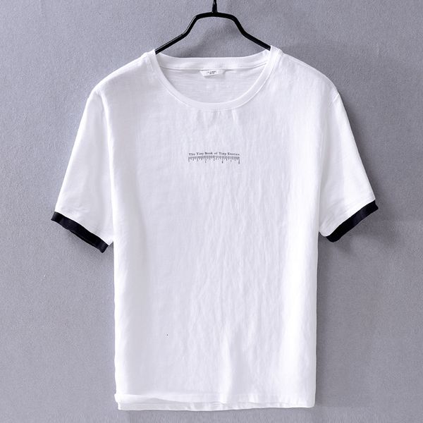 

2021 new comfortable linen short-sleeved t-shirt casual trend mens white t shirt breathable tshirt for men solid chemise camisa lg9s, White;black
