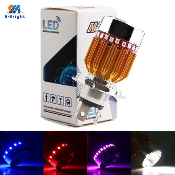 

car headlights ym e-bright 4 pcs h4 3 leds white fog lamp + angel eyes rgb flash strobe motorcycle headlamps 9w 9-80v high/low beam