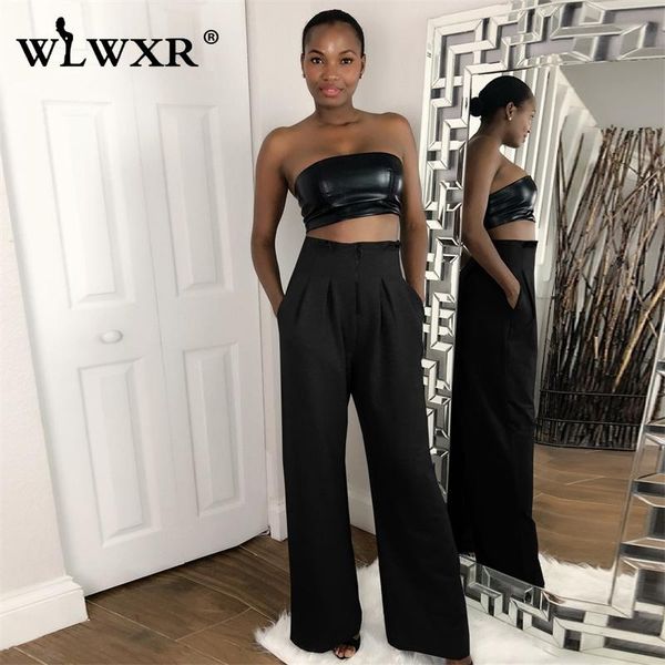 

women's pants & capris wlwxr 2021 streetwear black high waist loose wide leg women white zipper casual straight trouser female floor le, Black;white