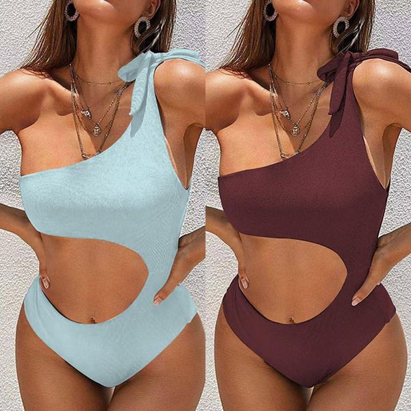 

women's swimwear cut out strappy high waist one piece mono bikini set swimsuit bathing suit beachwear soild color 2 fashion, White;black
