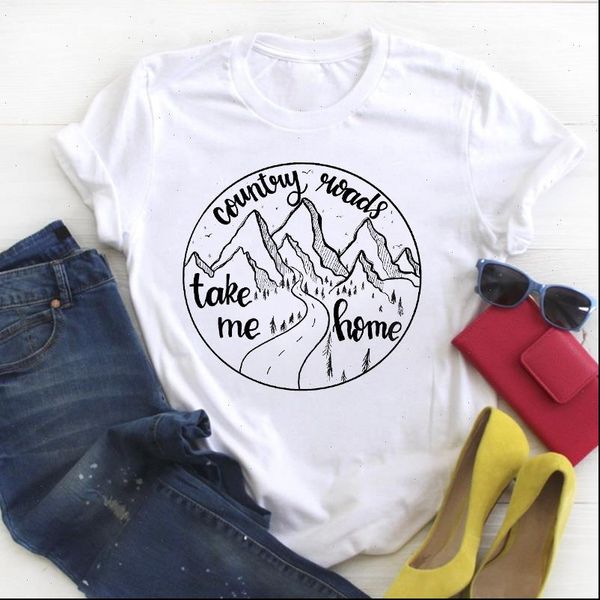 

women road mountain river 90s short sleeve print summer female tshirt t tee ladies shirt clothes graphic t shirt, White