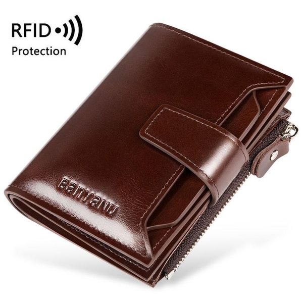 

wallets rfid protection men's genuine leather card holder short purse vintage coffee oil wax male 2021 bolsas, Red;black