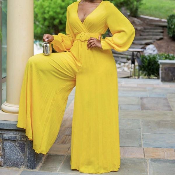 

spring and autumn african women long sleeve v-neck yellow long jumpsuit african clothes european clothing european clothing, Red