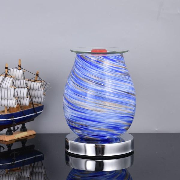 

fragrance lamps 2 in 1 blue golden swirl pattern aroma lamp glass delicate exquisite scented air fresher ambient night light for bedside yog