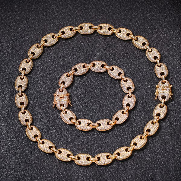 

13mm mixed color marine link bracelet bling men's hip hop jewelry copper material iced out cubic zircon cuban chain bracelet 8", Black