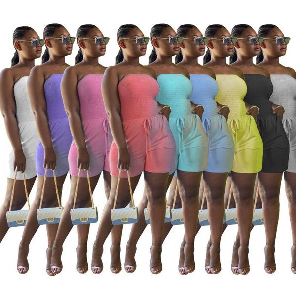 

fashion women's solid home wear jumpsuits female multicolor casual strapless sleeveless lace-up short rompers 2021 summer hot, Black;white