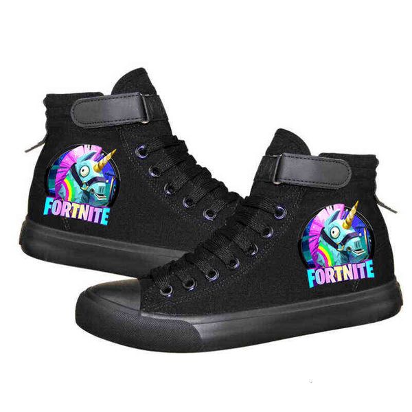 

fortress night fortnite game high canvas shoes printed men's and women's couple, Black;white