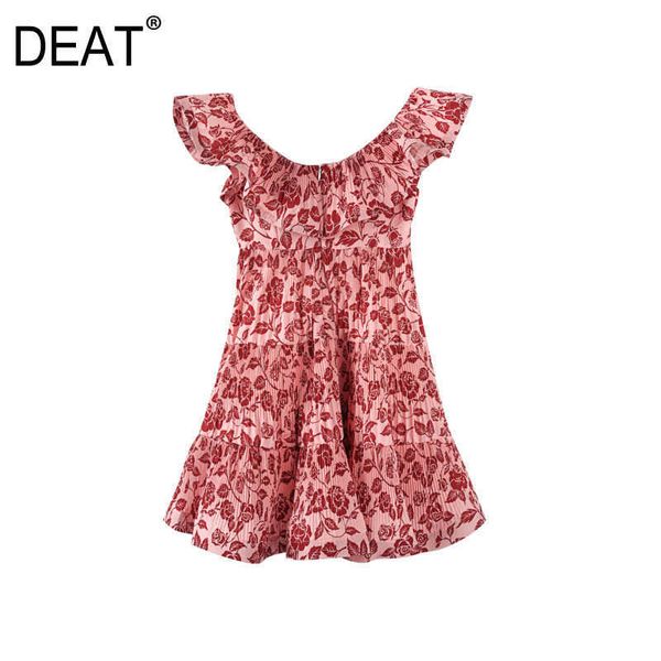 

[deat] summer fashion v-neck ruffles sleeveless printing loose temperament elegant ball gown dress women 13c504 210527, Black;gray