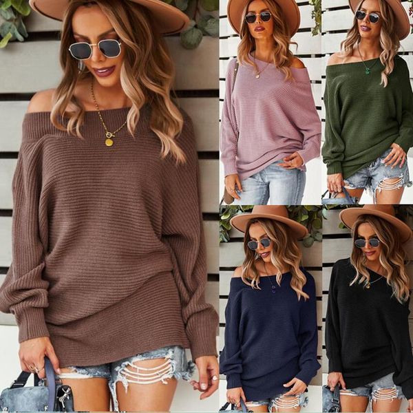

women's sweaters knitted thick pullover sweater autumn and winter oversized long-sleeved casual loose solid color ladies top, White;black