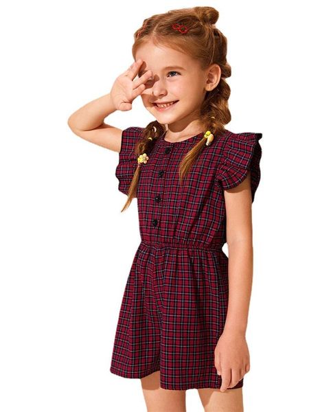 

jumpsuits kids baby girls sleeve plaid romper jumpsuit stylish for summer children 2y-6y, Blue