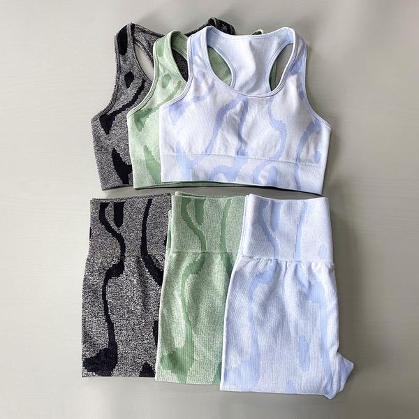 

yoga outfit 2 pcs/set camo set sports wear for women gym fitness clothing booty leggings + sport bra suit femme