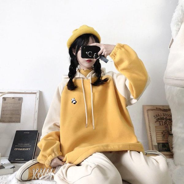 

women's hoodies & sweatshirts autumn spring girls oversized women yellow white loose high street college lovely harajuku hoodie, Black