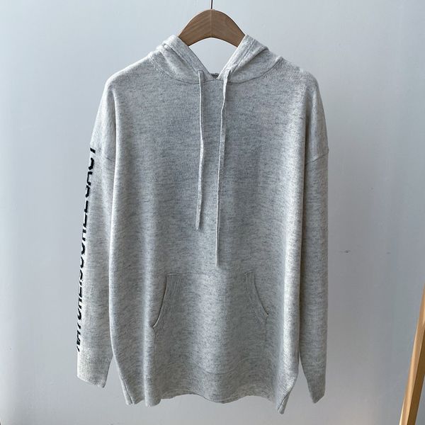 

2021 new 100% cashmere hooded sweater women long sleeve skull letter jacquard casual jumper l10z, White;black