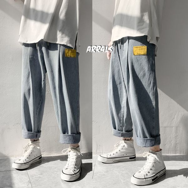 

2021 new men's casual pants washed baggy homme cargo pocket wash jeans biker denim light blue trousers plus size -2xl dr9i