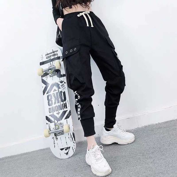 NEUE 2020 HEIßE Frauen Hosen Große Taschen Cargo hosen Hohe Taille Baggy Taktische Hosen Lose Street hip hop jogger X0629