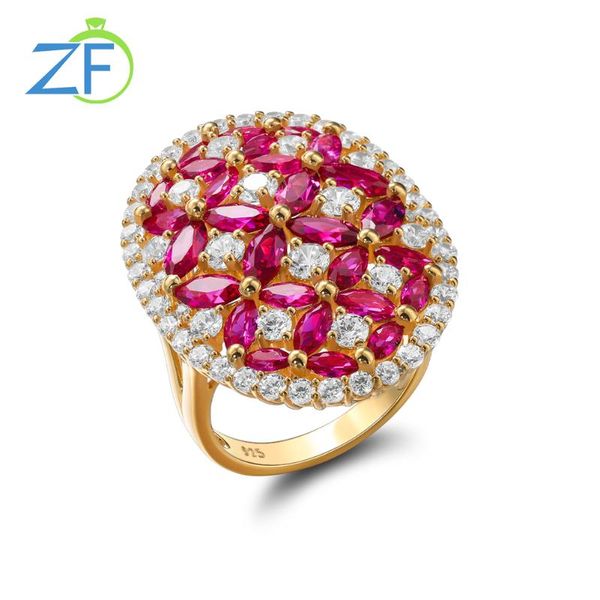 

cluster rings gz zongfa luxury custom natural red big gemstone fashion jewelry 925 sterling silver wedding, Golden;silver