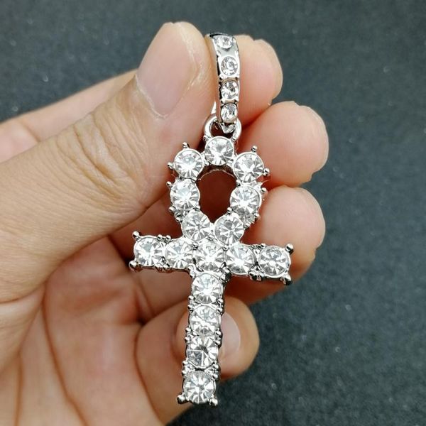 

chains hip hop necklace crystal anka cross pendants for men women jewellry n675, Silver