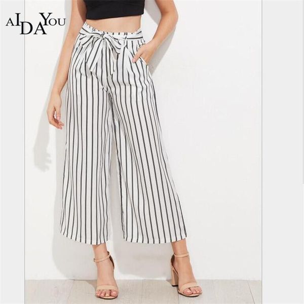 

women's pants & capris aidayou 2021 fashion summer women high waist long pant with sashes wide leg striped ouc2284, Black;white