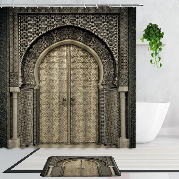 

shower curtains moroccan decor curtain aged gate geometric pattern doorway design oriental style bathroom set non-slip carpet