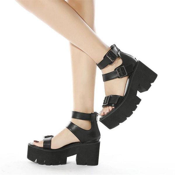 

jianbudan platform sandals women's new rome high heels sandals women's party wedge pumps belt buckle open toe 35-42 size, Black