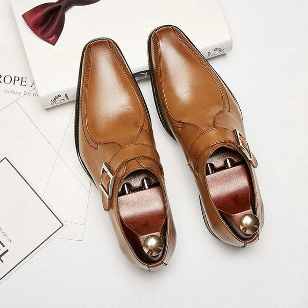 

dress shoes fashion european leather men brown monk strap formal office business wedding suit loafers 553, Black
