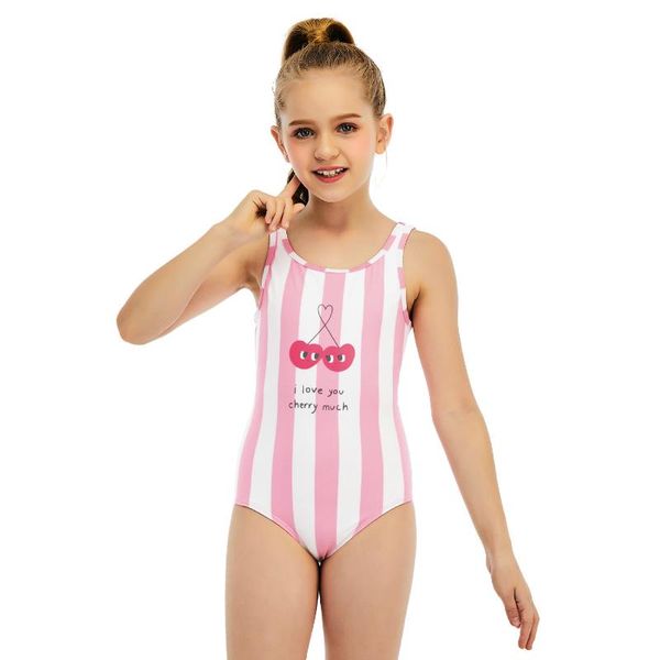 

one-piece suits lovely girl's swimwear 2021 children's swimsuit one pieces stylish pink stripe bikini one-shoulder swimming suit