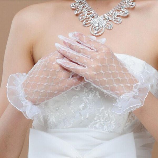 

five fingers gloves women short tulle stretchy lotus leaf sheers flexible mesh full finger 1 pair lace autumn summer 2021, Blue;gray