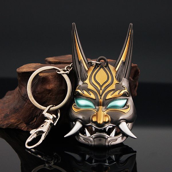 

genshin impact yasha xiao mask cosplay alloy key chains keychain metal necklace pendant prop keyfob, Silver