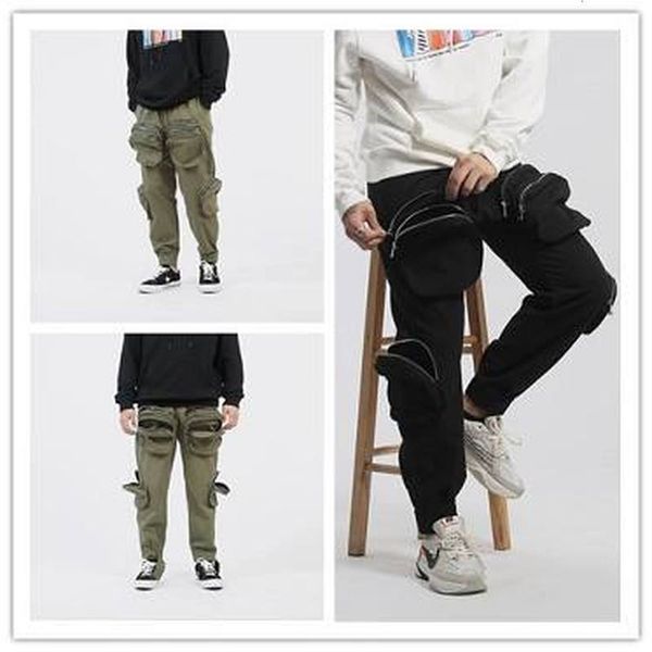 

2021 new multi-pocket functional zipper autumn winter tide brand bound overalls men women straight leg casual pants n8ck, Black