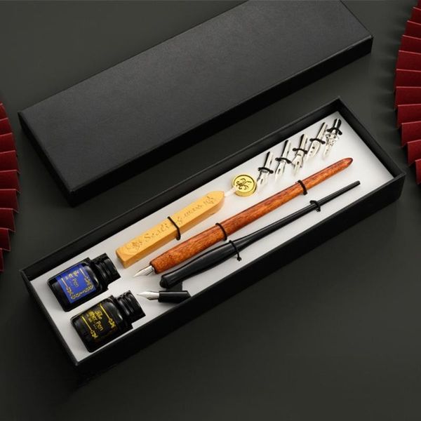 

vintage dip pen fountain writing ink 5 nibs wax seal stamp gift box calligraphy stationery