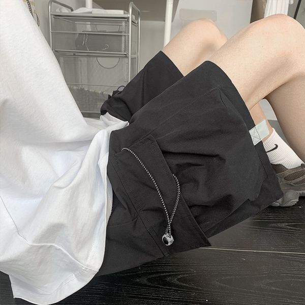 

japanese overalls shorts men's 2021 summer korean version of the new reflective port fashion brand casual loose five-point pants workou, Black