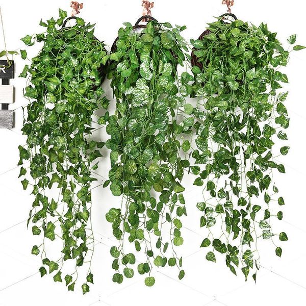 

decorative flowers & wreaths 90cm artificial green plants hanging ivy leaves radish seaweed grape fake vine home garden wall party decoratio