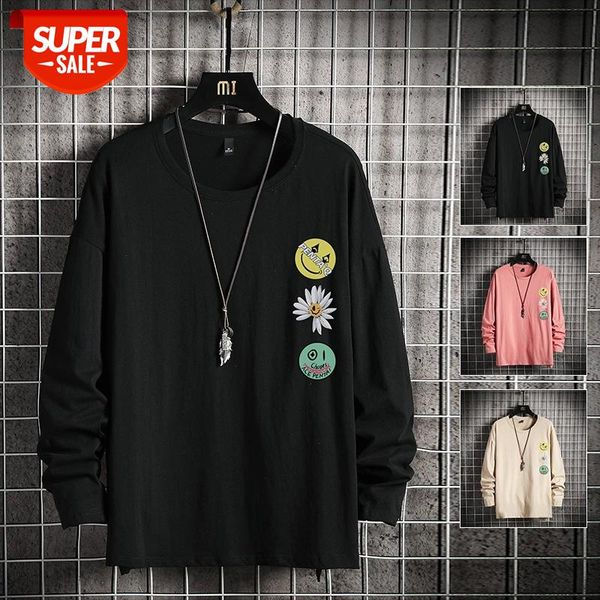 

smiley flame print round neck sweatshirt men and women plus size streetwear usa size hoodie pullover mens hoodies #zk12, Black