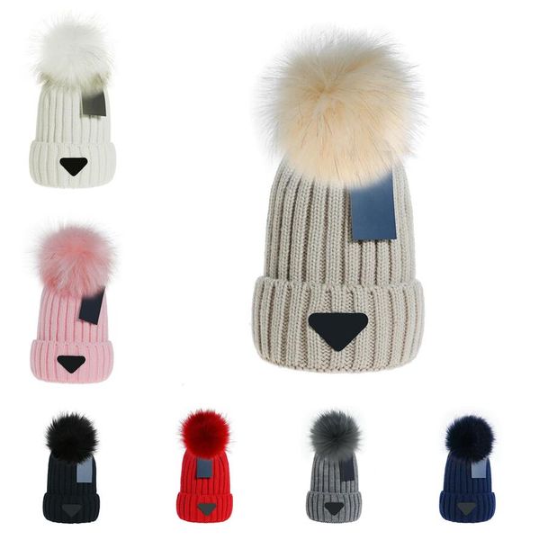 

fashion brands women's men's triangle winter hairball beanie designer casquette for women men design warm protect headwear man wom, Blue;gray