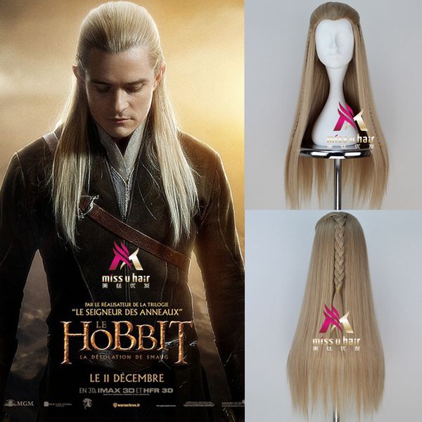 

hobbit fairy prince legolas braided long straight hair cosplay cartoon halloween party wig, Black
