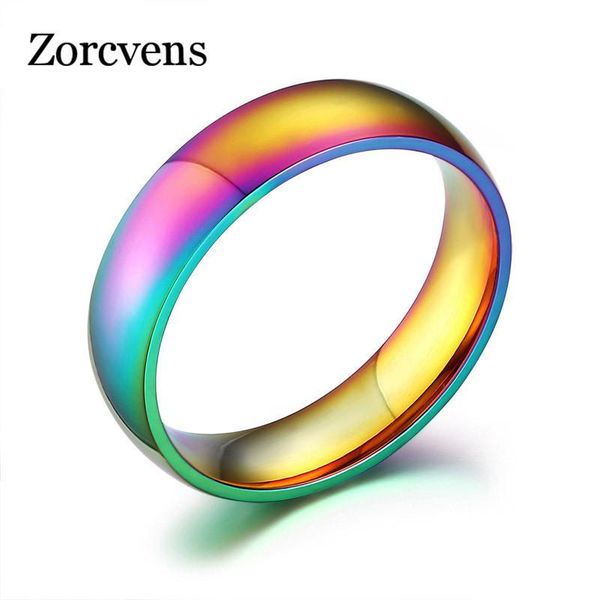 

cluster rings 2021 fashion 6mm wide gay pride jewelry rainbow color wedding for women and men wholesale stainless steel ring, Golden;silver