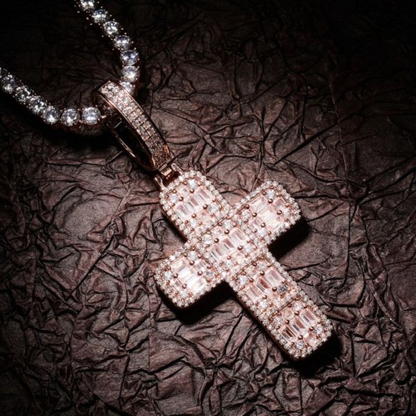 

iced out cross pendant necklaces mens rose gold necklace fashion hip hop jewelry, Silver