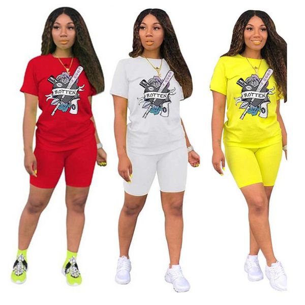 

women's tracksuits casual tracksuit women two piece set summer t-shirts and shorts sets solid color print short sleeve tees female suit, Gray