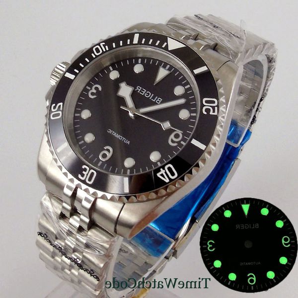 

40mm men's mechanical automatic watch genuine nh35a miyota8215 movement jubilee bracelet sapphire glass green lume, Slivery;brown