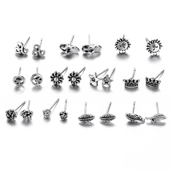 

stud 11 pairs/pack earring jewelry simple tiny vintage silver earrings for girl gift brincos wholesale, Golden;silver