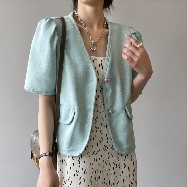 

women's jackets summer korean style bubble sleeve crop women office lady v-neck basic short tweed jacket coat fashion casual o, Black;brown