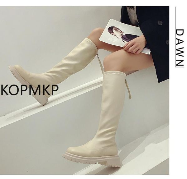 

boots women thigh high casual plush knee brand designer zip ladies leather long white mujer shoes 2021, Black