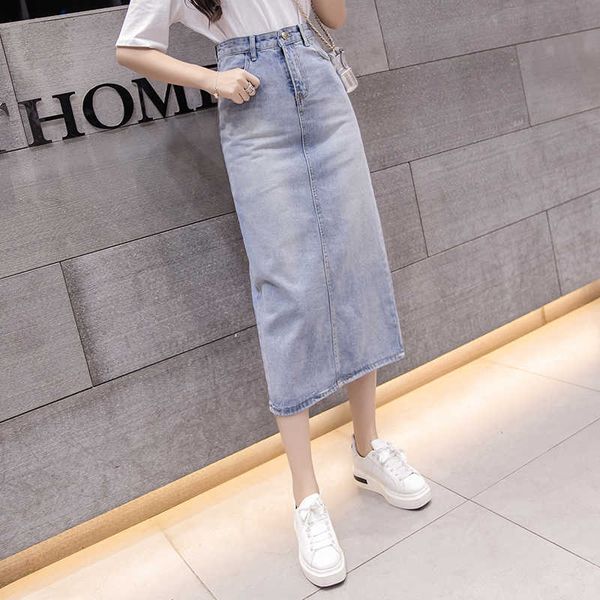 

ladies vintage midi denim skirt with slit high waist pencil jeans skirt plus size s- 5xl women elegant long cowboy, Black
