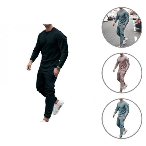 

jogging clothing 2 pcs/set autumn tracksuit great breathable pullover mid waist shirt suit for work men, Black;red