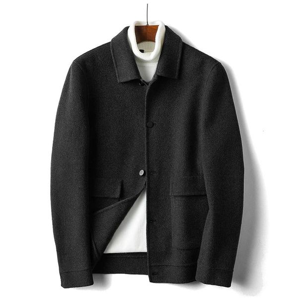 

double-sided woolen cloth jacket lapels qiu dong han edition men leisure short coat suits cashmere wool coat, Black